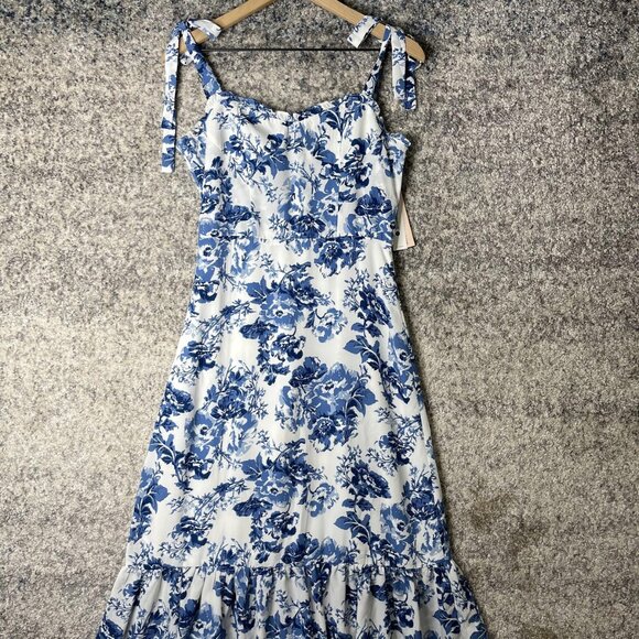 Aqua Dresses & Skirts - AQUA Dress Womens Medium Blue Floral Tie Strap Maxi Ruffle Hem Summer NWT